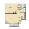 One bedroom floor plan l Hilltop Garden in Carmichael Ca